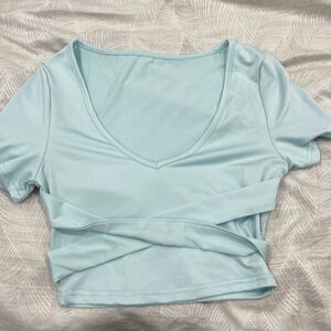 Light blue Crossover v neck crop top